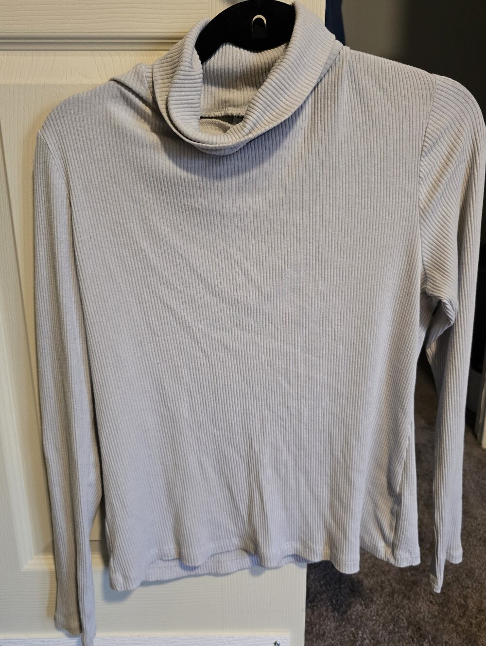 Light Grey Ribbed Turtleneck Long Sleeve Top
